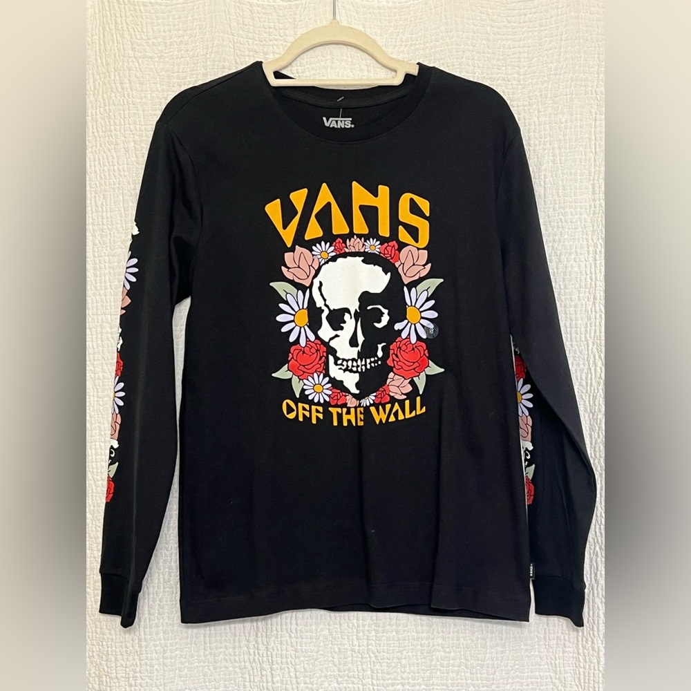 Vans Long Sleeve Graphic Tee – Floral Skull “Off The Wall” Black